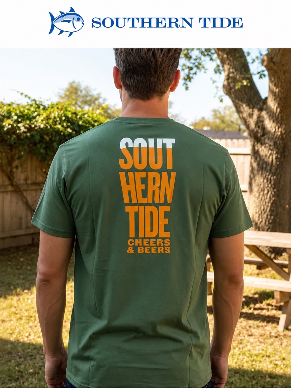Southern Tide Short-Sleeve Pocket Tee in Green with Yellow Logo size L
